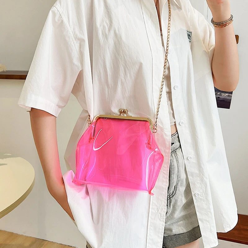 Transparent Jelly Bag Messenger Bag with Chain Shoulder Bag