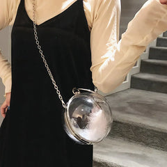 Transparent Round Ladies Handbags Silver Chain Shoulder Bag