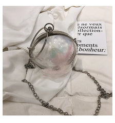 Transparent Round Ladies Handbags Silver Chain Shoulder Bag