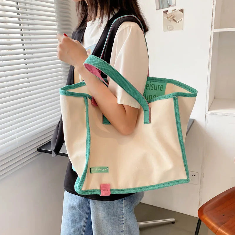 Contrast Art Canvas Shoulder Bag for Women