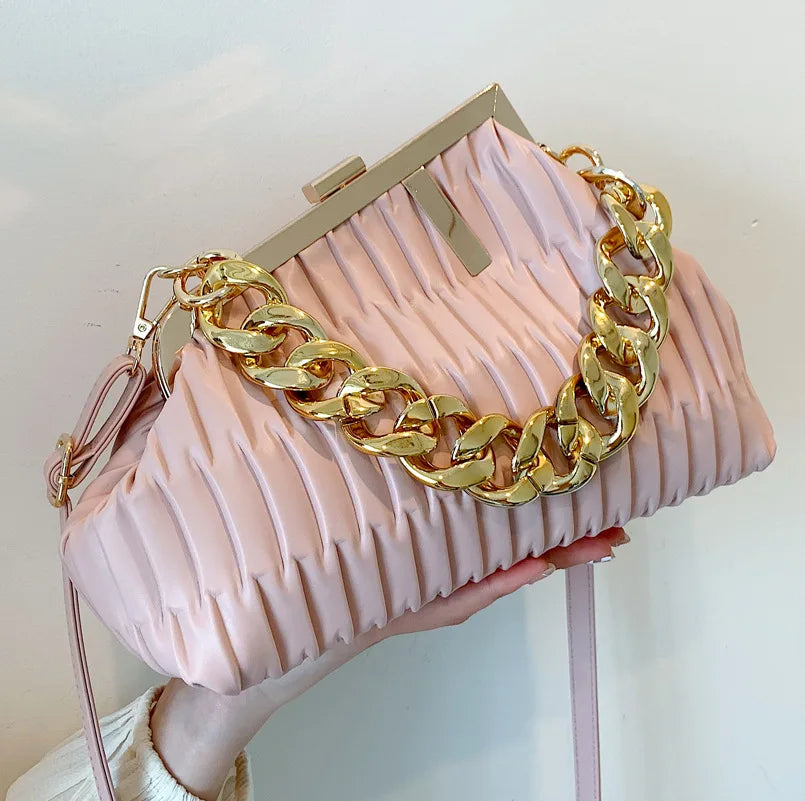 Triangle Thick Chain Shoulder Crossbody Bag For Women Handbag Large Party Cluth