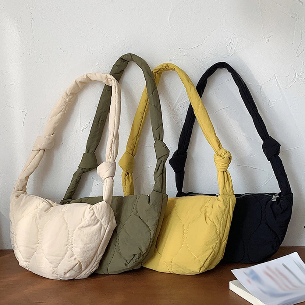 Underarm Bag Autumn Winter Female Down Bag Solid Lattice Large Capacity