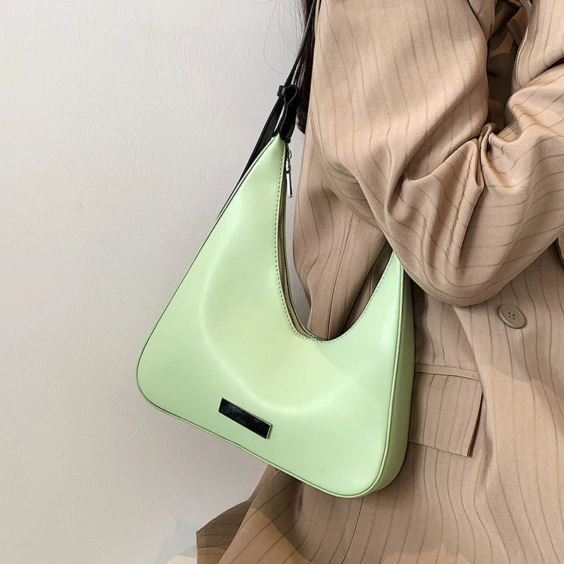 Women's Underarm Bag Solid Color PU Leather Handbag Tote
