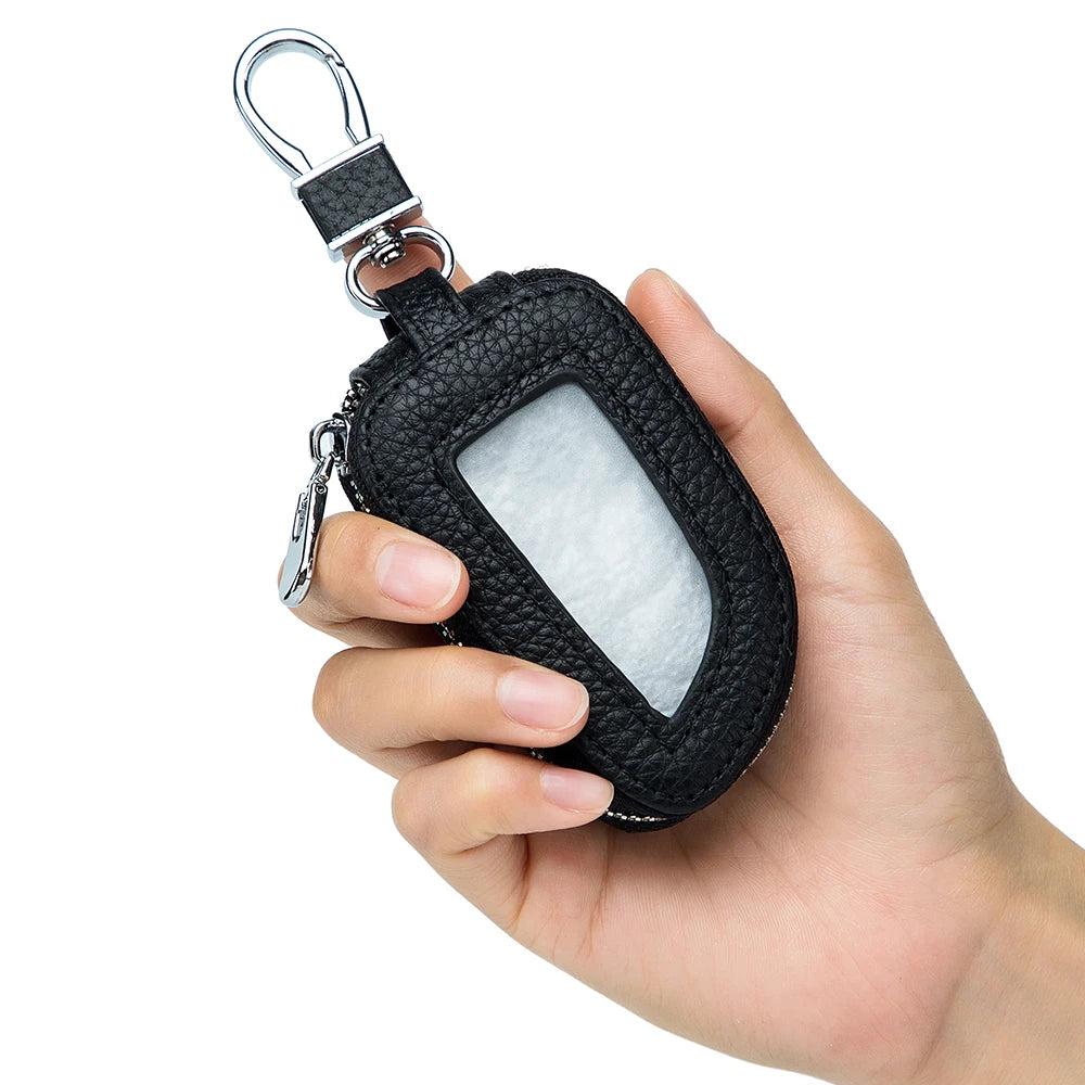 Leather Car Key Bag Organizer Zip Key Case