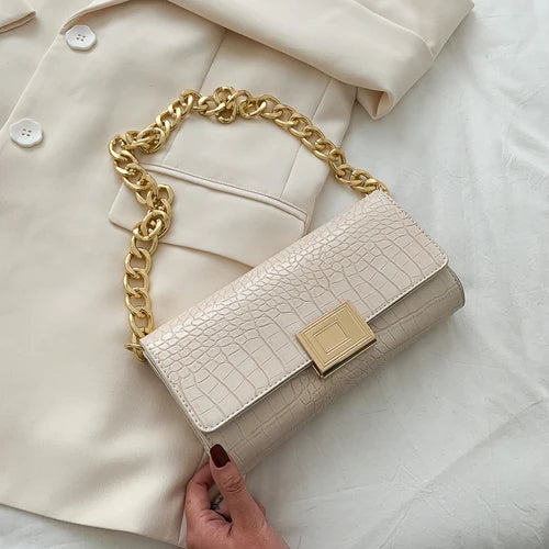 Crocodile Pattern Shoulder Purse Handbag for Women Vintage Style