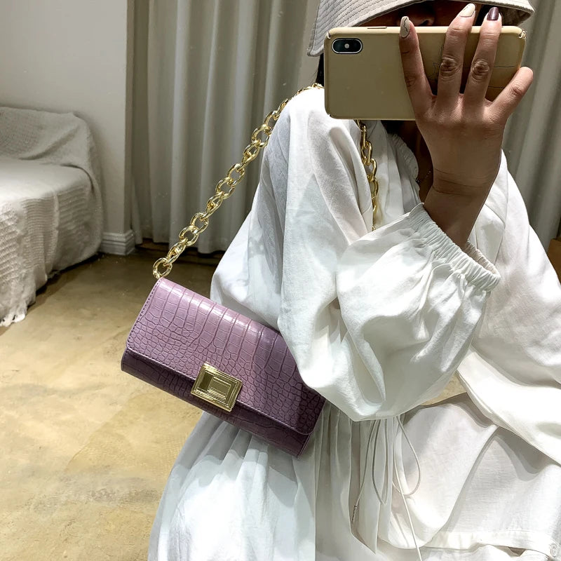 Crocodile Pattern Shoulder Purse Handbag for Women Vintage Style