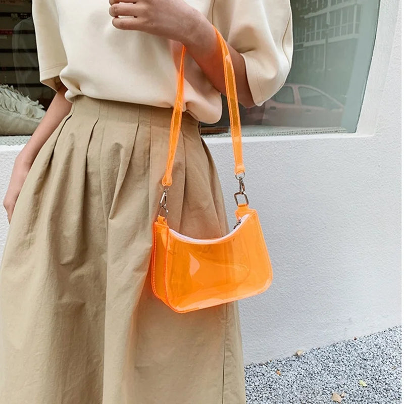 Vintage Jelly Clear Underarm Bag Women Hobos Handbags Purse