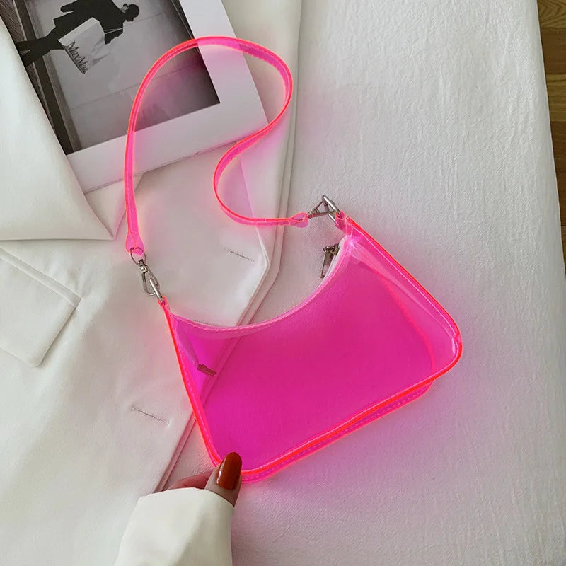 Vintage Jelly Clear Underarm Bag Women Hobos Handbags Purse