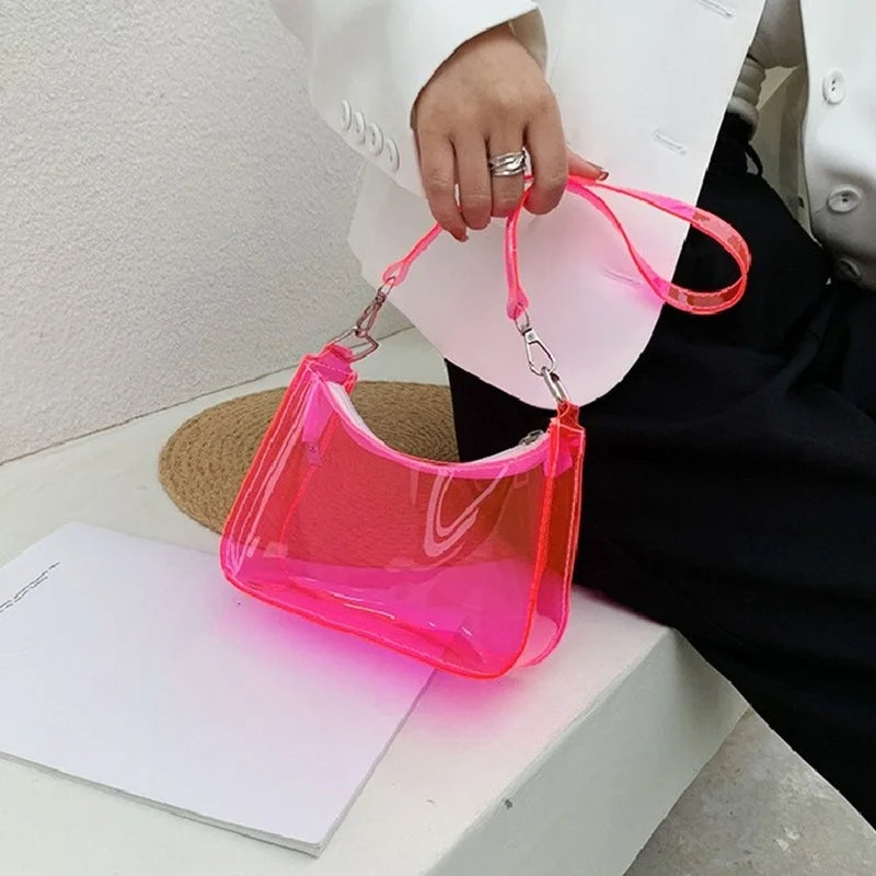 Vintage Jelly Clear Underarm Bag Women Hobos Handbags Purse