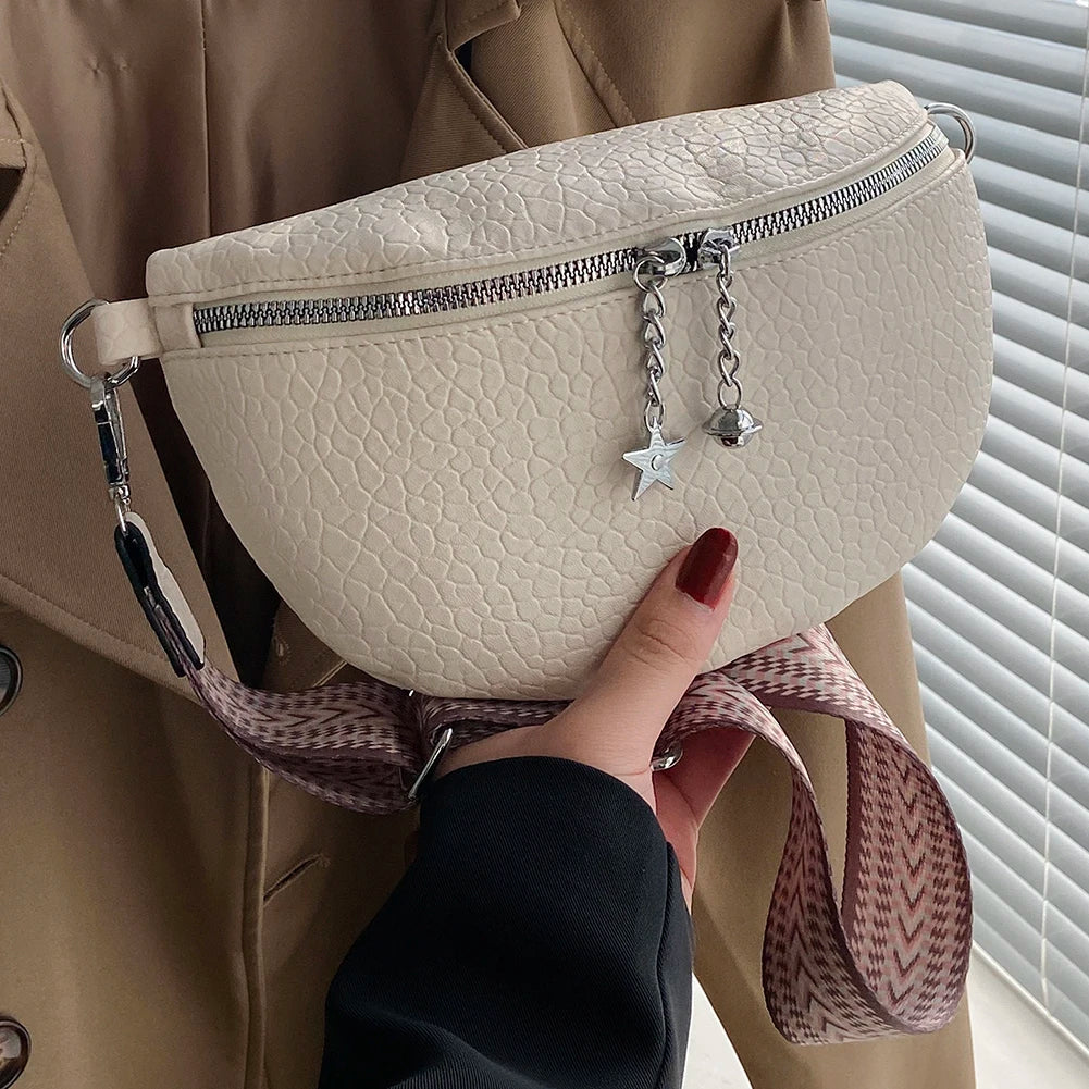 Waist Bag PU Leather Women Handbags Ethnic Style Straps Adjustable for Weekend