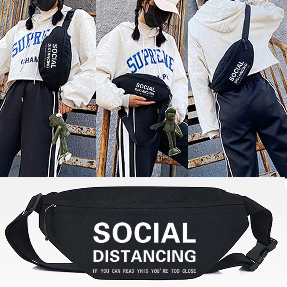 Fuzzy Letters Print Chest Bag Unisex Hip Hop Street Shoulder Bag