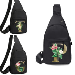 Golden Flower Letter Print Waist Pack Crossbody Chest Bag Unisex Hip Bum Bag