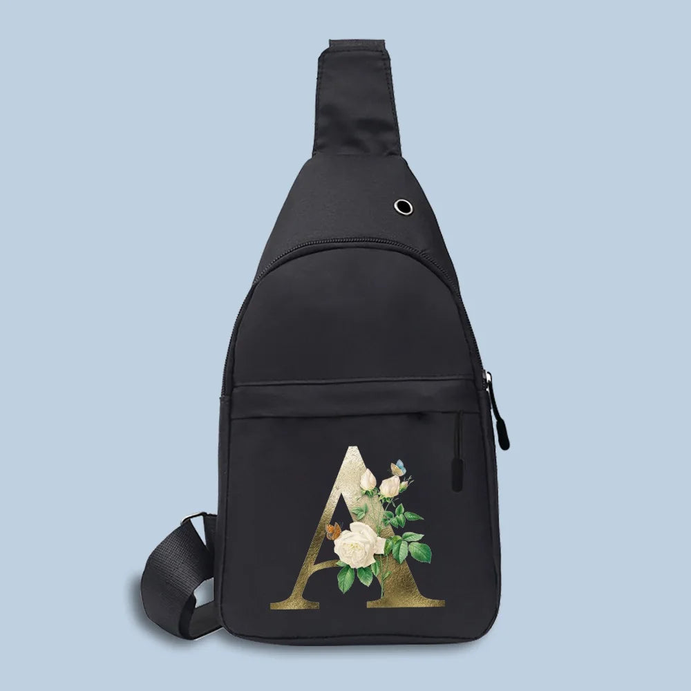 Golden Flower Letter Print Waist Pack Crossbody Chest Bag Unisex Hip Bum Bag