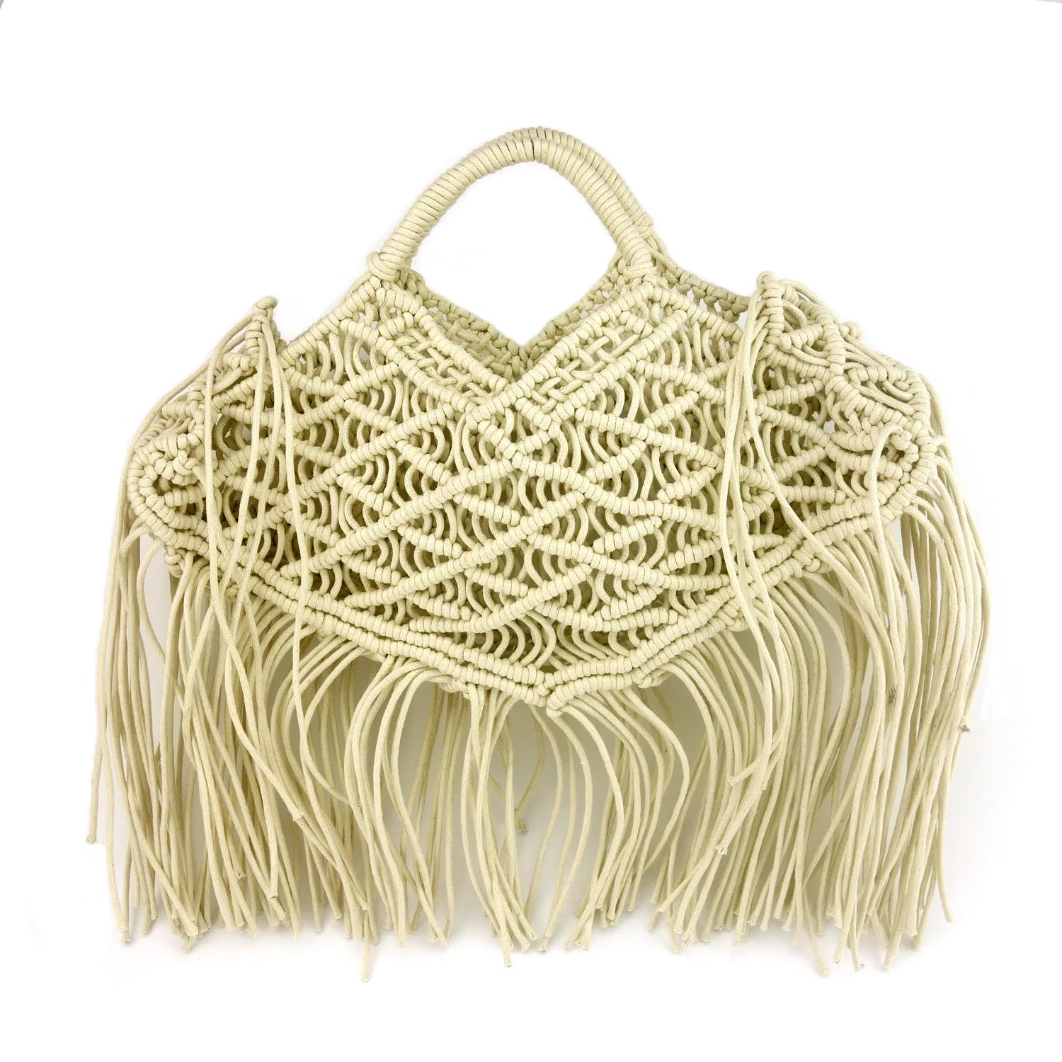 Cotton Rope Woven Bag Tassel Shoulder Ladies Handbag Straw Bag