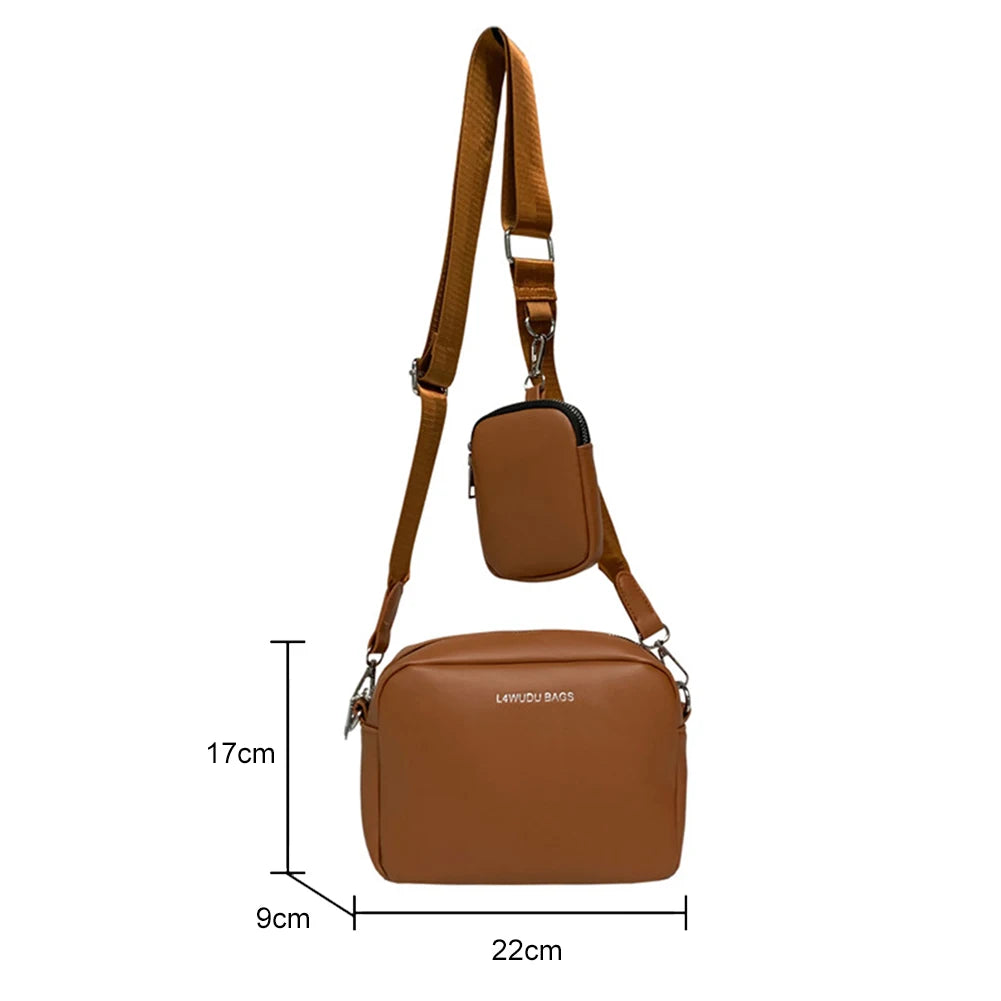 Wide Strap Crossbody Bags PU Leather Small Messenger Travel Handbags