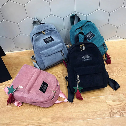 Women's Corduroy Backpack Campus Style Double Shoulder Bag