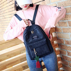 Corduroy Campus Style Mini Backpack Solid Color Double Shoulder Bag