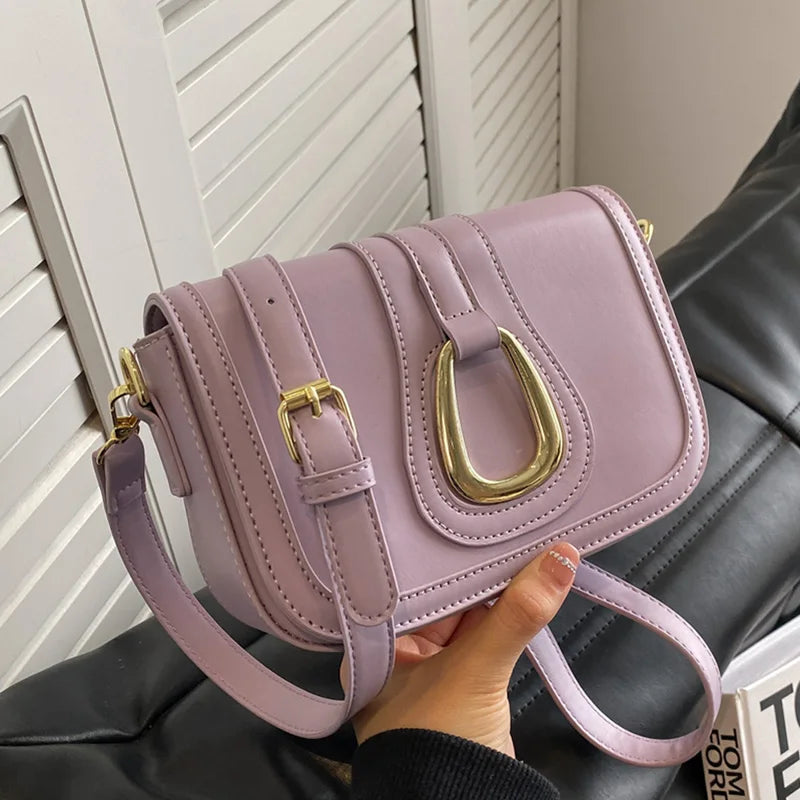 Women Small Flap Messenger Bag PU Leather Shoulder Bags Purple
