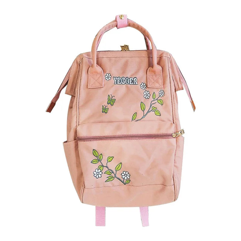 Floral Embroidery Women Backpack Large Capacity Shoulder Bag