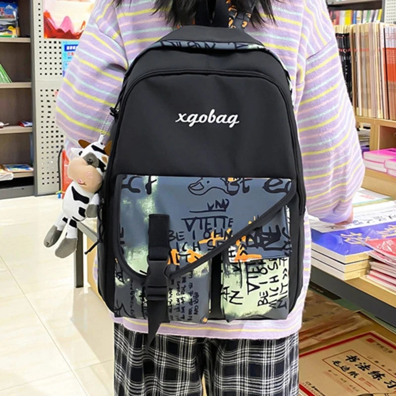Women Backpack with Pendant Casual Girl College School Bag Bookbag