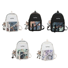 Women Backpack with Pendant Casual Girl College School Bag Bookbag