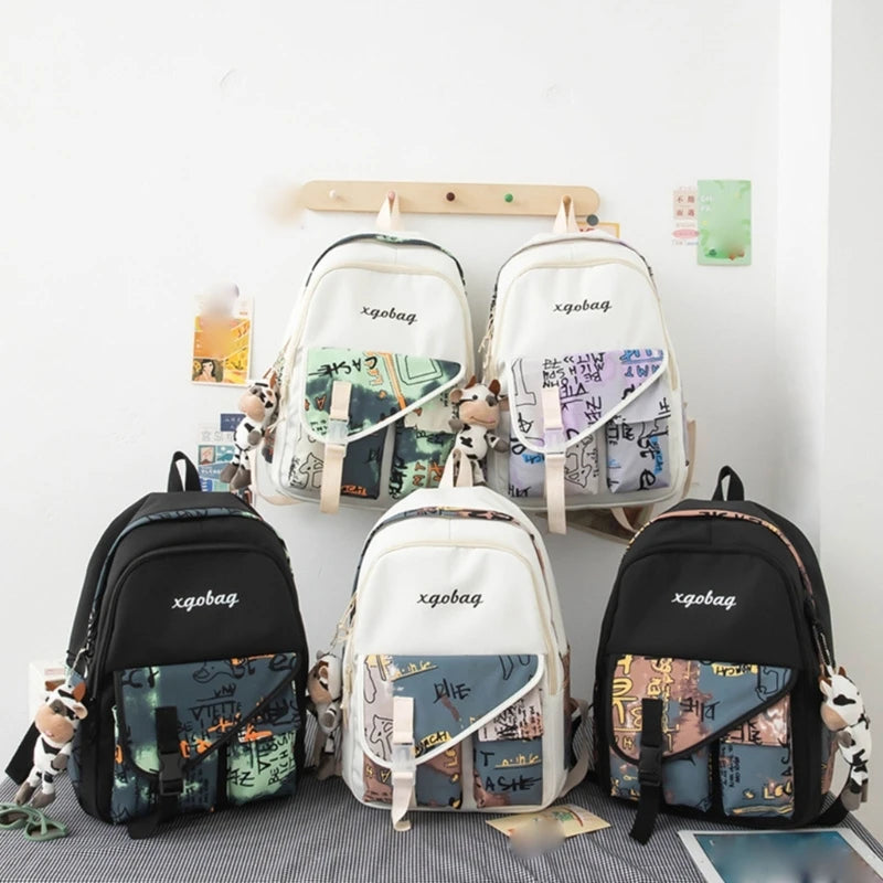 Women Backpack with Pendant Casual Girl College School Bag Bookbag