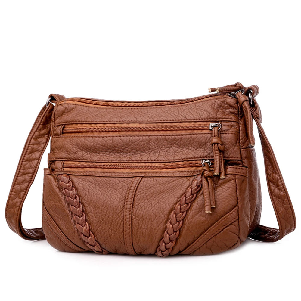 Soft Leather Women's Shoulder Bag Multi-layer Crossbody Bag Handbag Purses