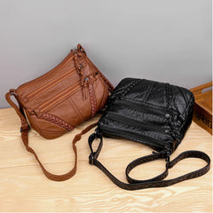 Soft Leather Women's Shoulder Bag Multi-layer Crossbody Bag Handbag Purses