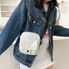 Women Canvas Shoulder Handbags Solid Student Phone Purse Zipper Small Messenger