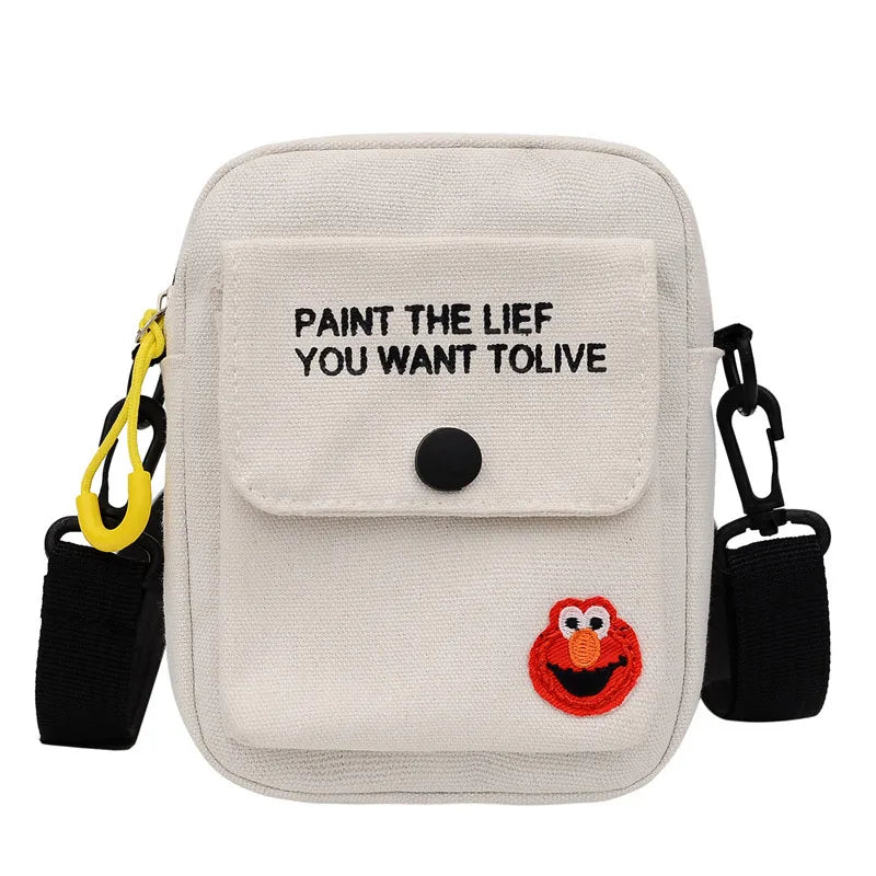 Women Canvas Shoulder Handbags Solid Student Phone Purse Zipper Small Messenger