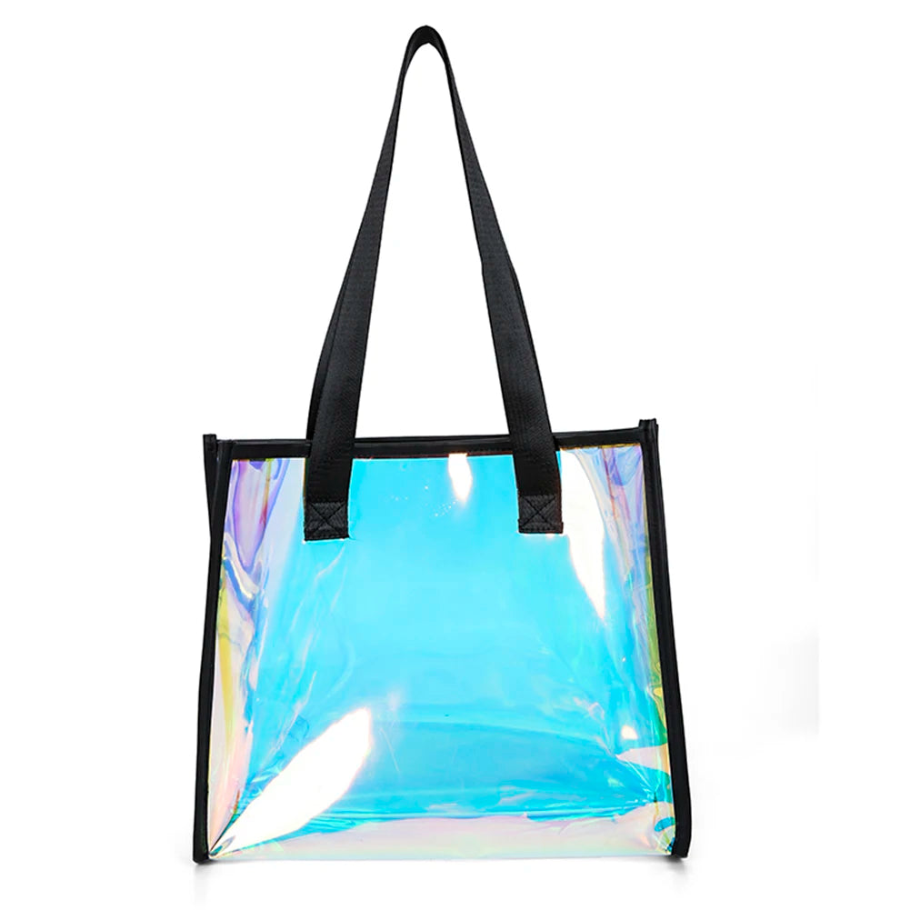 Women Clear Tote PVC Laser Waterproof Transparent Handbags Large Shopper