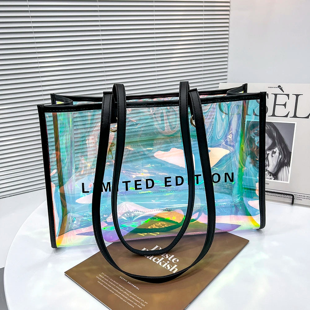 Women Clear Tote PVC Laser Waterproof Transparent Handbags