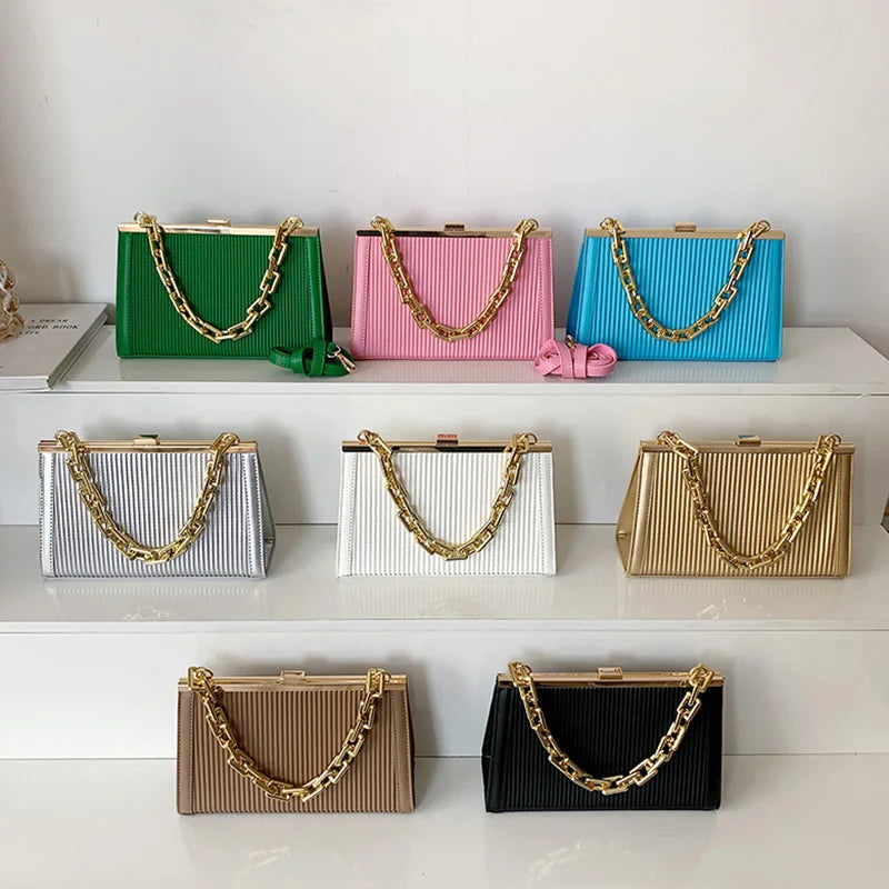 Women Cloud Armpit Bags Green Shoulder Bags Ladies Thick Chain Messenger Bags