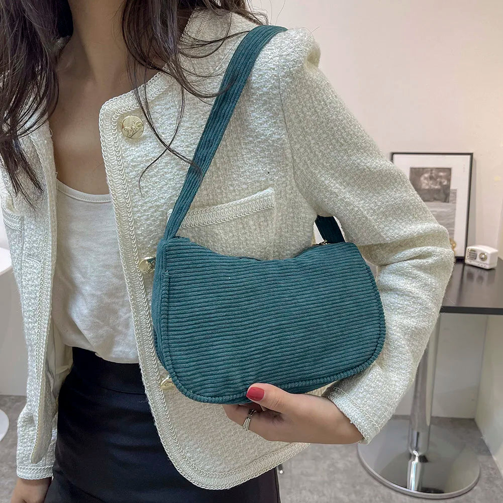 Corduroy Underarm Bag Women Casual Shopper Clutch Shoulder Bolsa