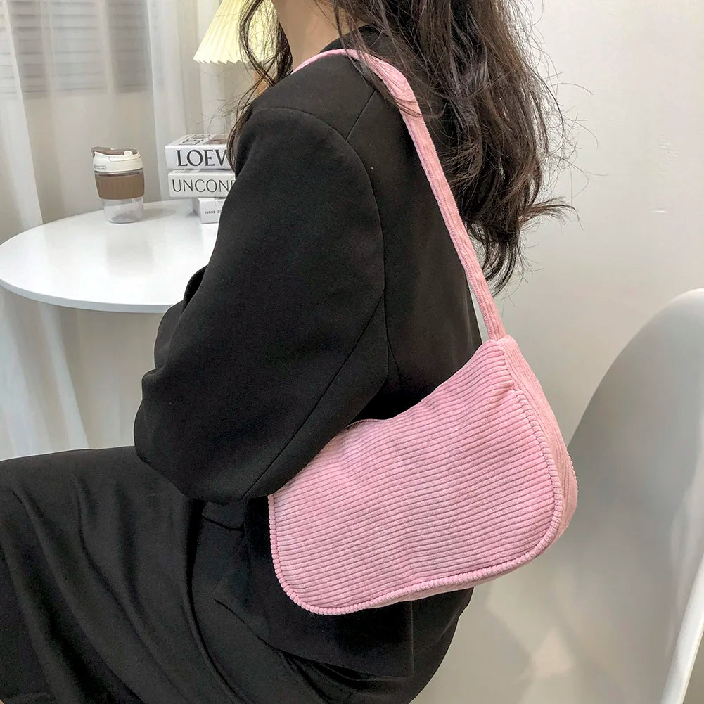Corduroy Underarm Bag Women Casual Shopper Clutch Shoulder Bolsa
