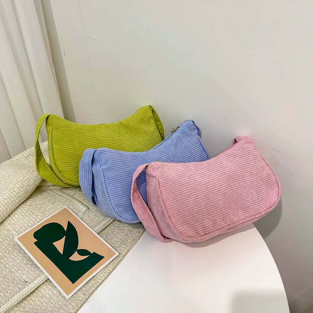 Corduroy Underarm Bag Women Casual Shopper Clutch Shoulder Bolsa