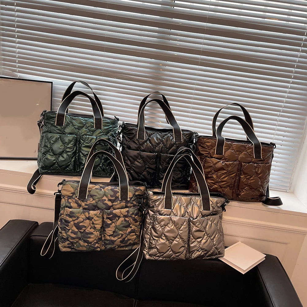 Women Cotton Padded Totes Handbag Large Capacity Nylon Bag