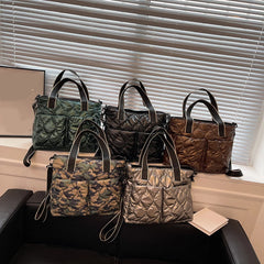 Women Cotton Padded Totes Handbag Large Capacity Nylon Bag