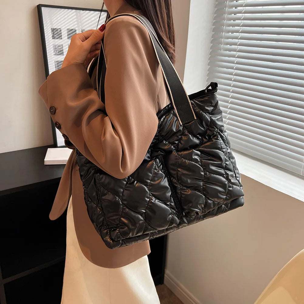 Women Cotton Padded Totes Handbag Large Capacity Nylon Bag