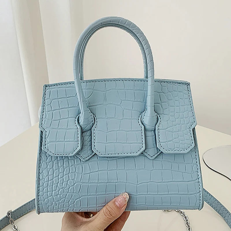 Purple Crocodile Pattern PU Leather Handbag Chain Shoulder Bag