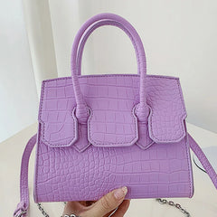 Purple Crocodile Pattern PU Leather Handbag Chain Shoulder Bag