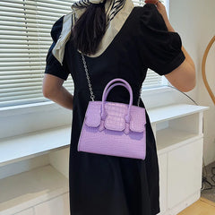 Purple Crocodile Pattern PU Leather Handbag Chain Shoulder Bag