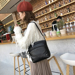 Women Crossbody Bag Soft Washed PU Leather Shoulder Bag Patchwork Messenger Bag