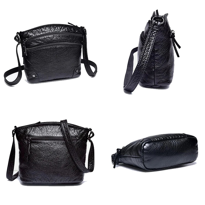 Women Crossbody Bag Soft Washed PU Leather Shoulder Bag Patchwork Messenger Bag