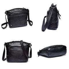 Women Crossbody Bag Soft Washed PU Leather Shoulder Bag Patchwork Messenger Bag