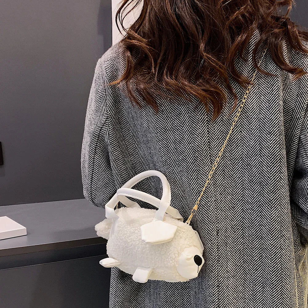 Plush Lamb Shape Crossbody Bag for Women