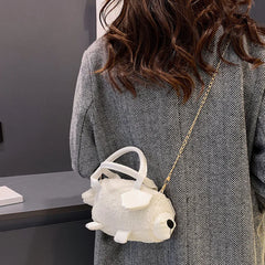 Plush Lamb Shape Crossbody Bag for Women