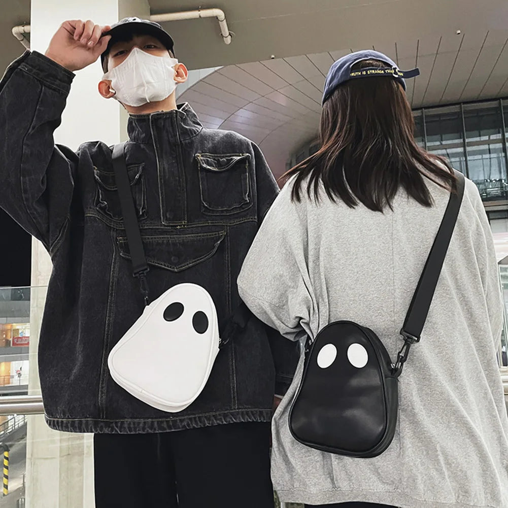 Fun Ghost Crossbody Bag PU Leather Zipper Small Handbag