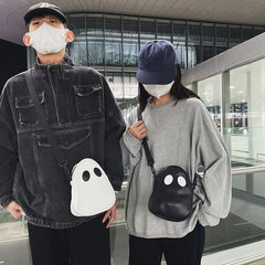 Fun Ghost Crossbody Bag PU Leather Zipper Small Handbag