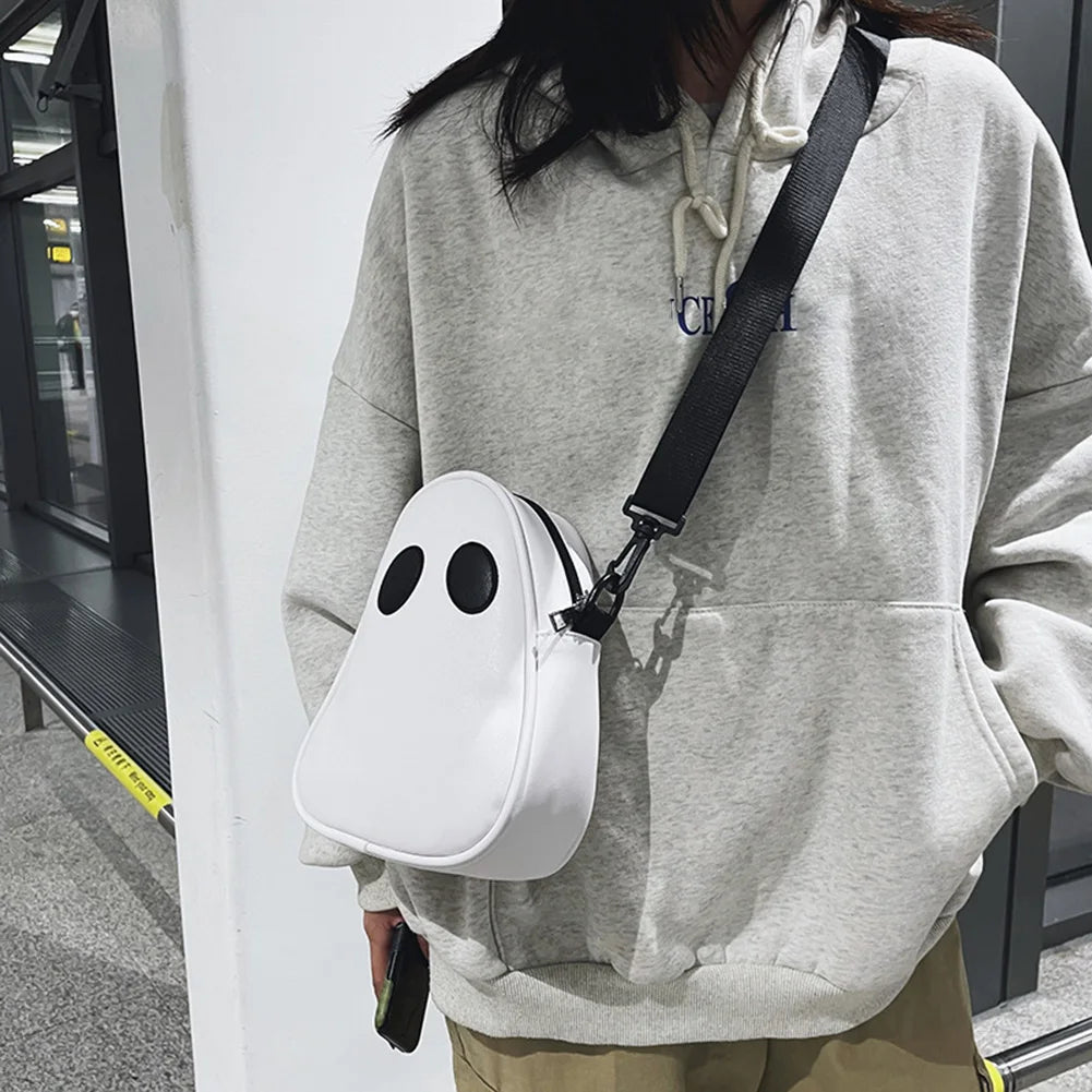 Fun Ghost Crossbody Bag PU Leather Zipper Small Handbag